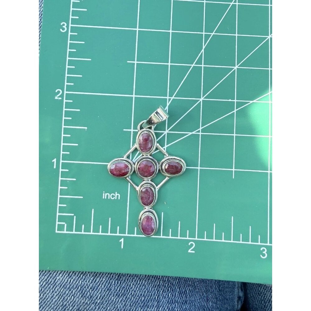 Lg Artisan Ruby Gemstone Cross Statement Pendant … - image 2